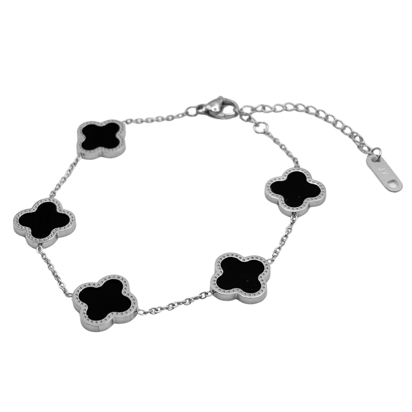 Black Shiny Clover Armband | 18K vergoldet