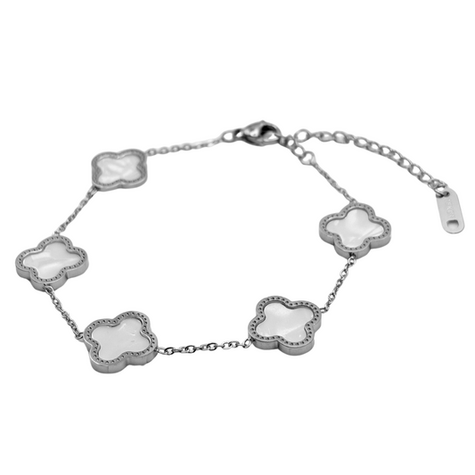 White Shiny Clover Armband | 18K vergoldet