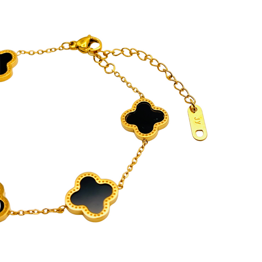 Black Shiny Clover Armband | 18K vergoldet