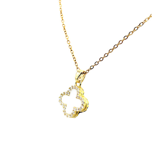 Shiny Clover Kette | 18k vergoldet | schwarz weiß