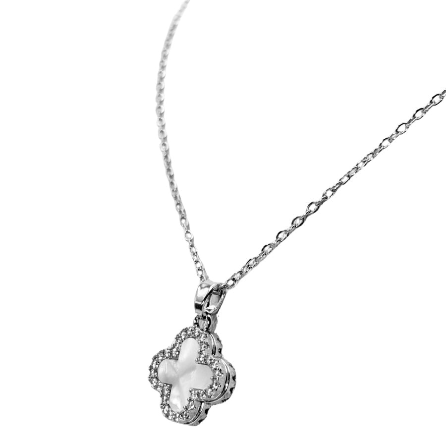 Shiny Clover Kette | 18k vergoldet | schwarz weiß