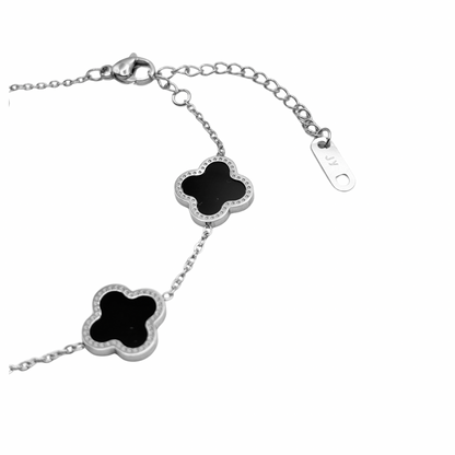Black Shiny Clover Armband | 18K vergoldet