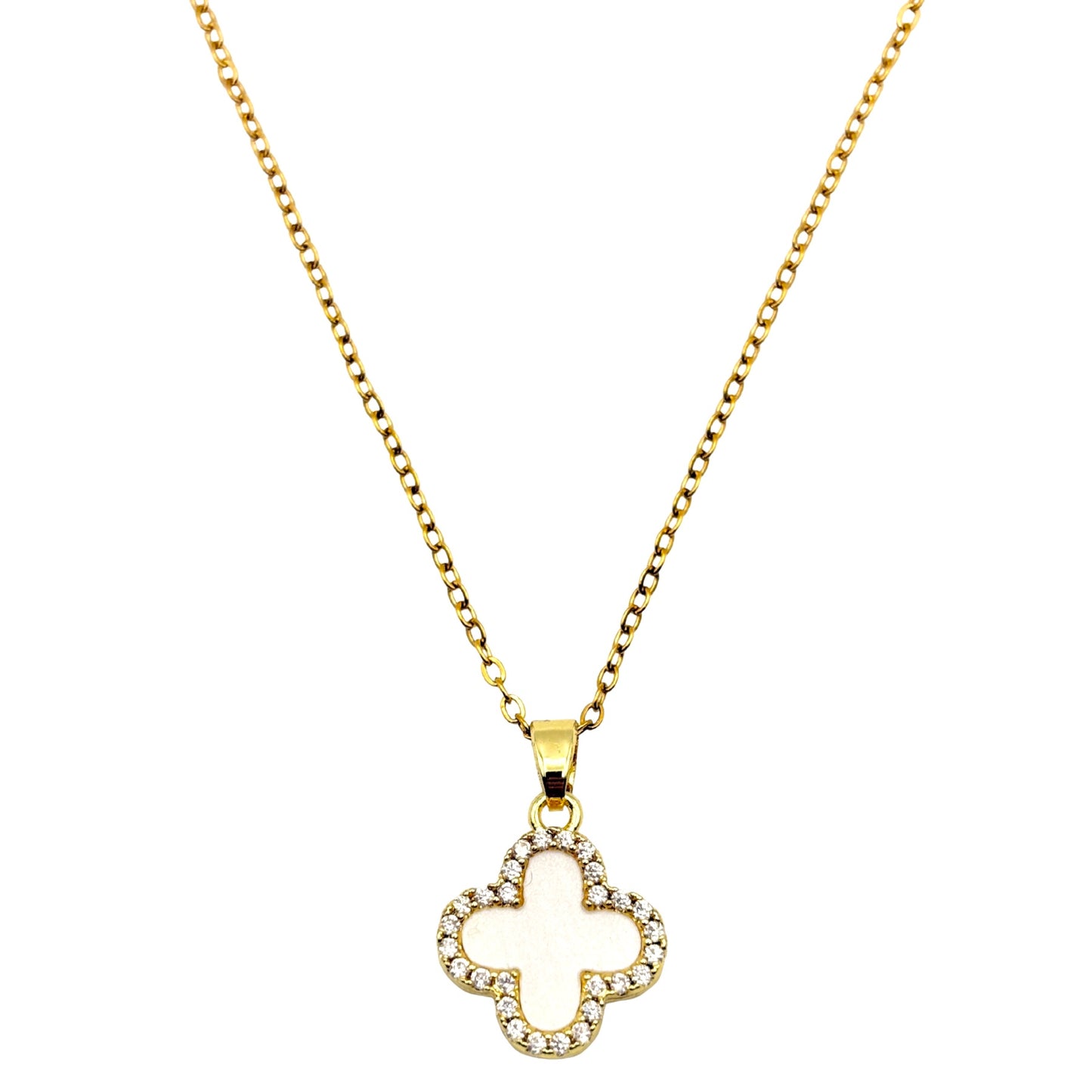 Shiny Clover Kette | 18k vergoldet | schwarz weiß