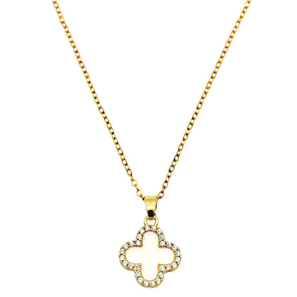 Shiny Clover Kette | 18k vergoldet | schwarz weiß