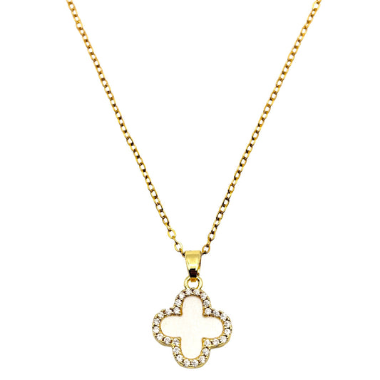 Shiny Clover Kette | 18k vergoldet | schwarz weiß