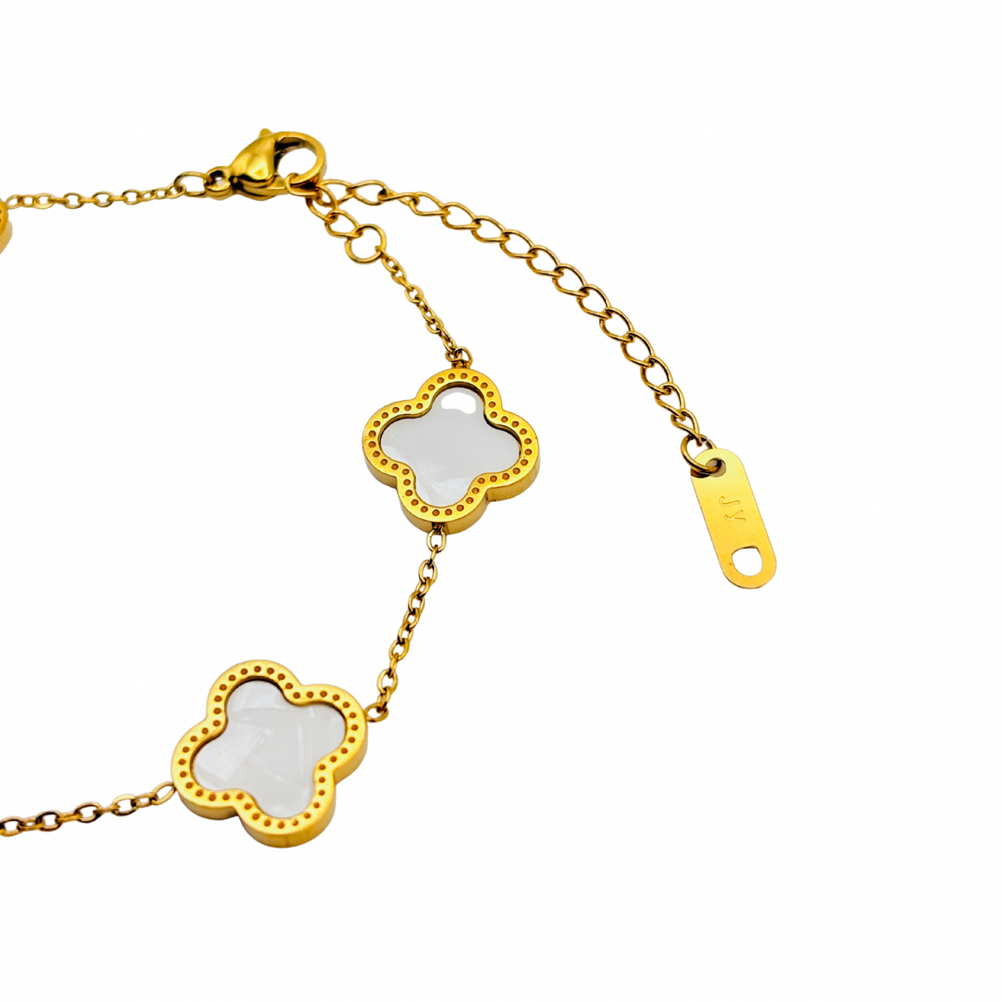White Shiny Clover Armband | 18K vergoldet
