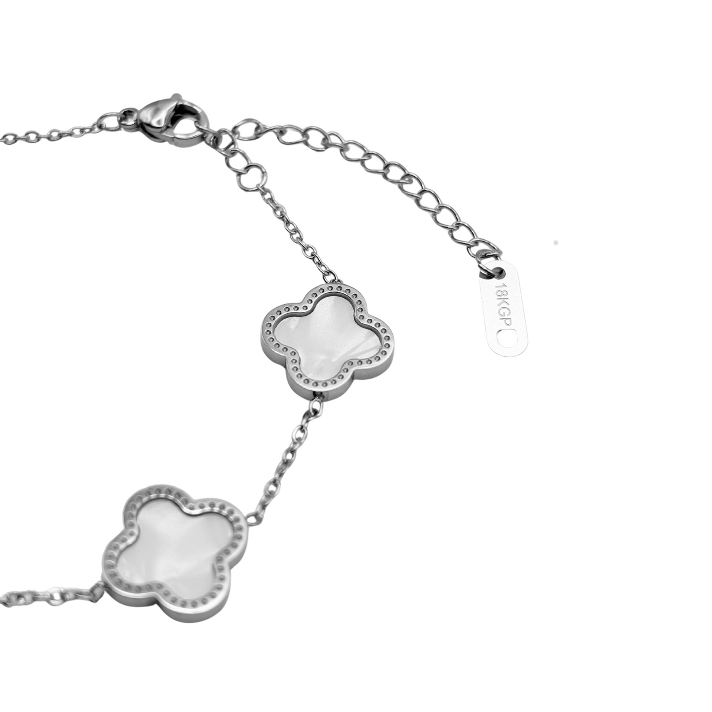 White Shiny Clover Armband | 18K vergoldet