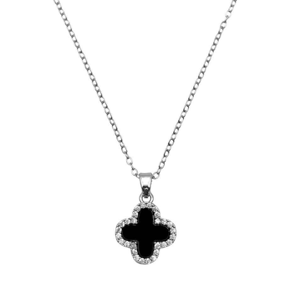 Shiny Clover Kette | 18k vergoldet | schwarz weiß