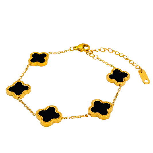 Black Shiny Clover Armband | 18K vergoldet