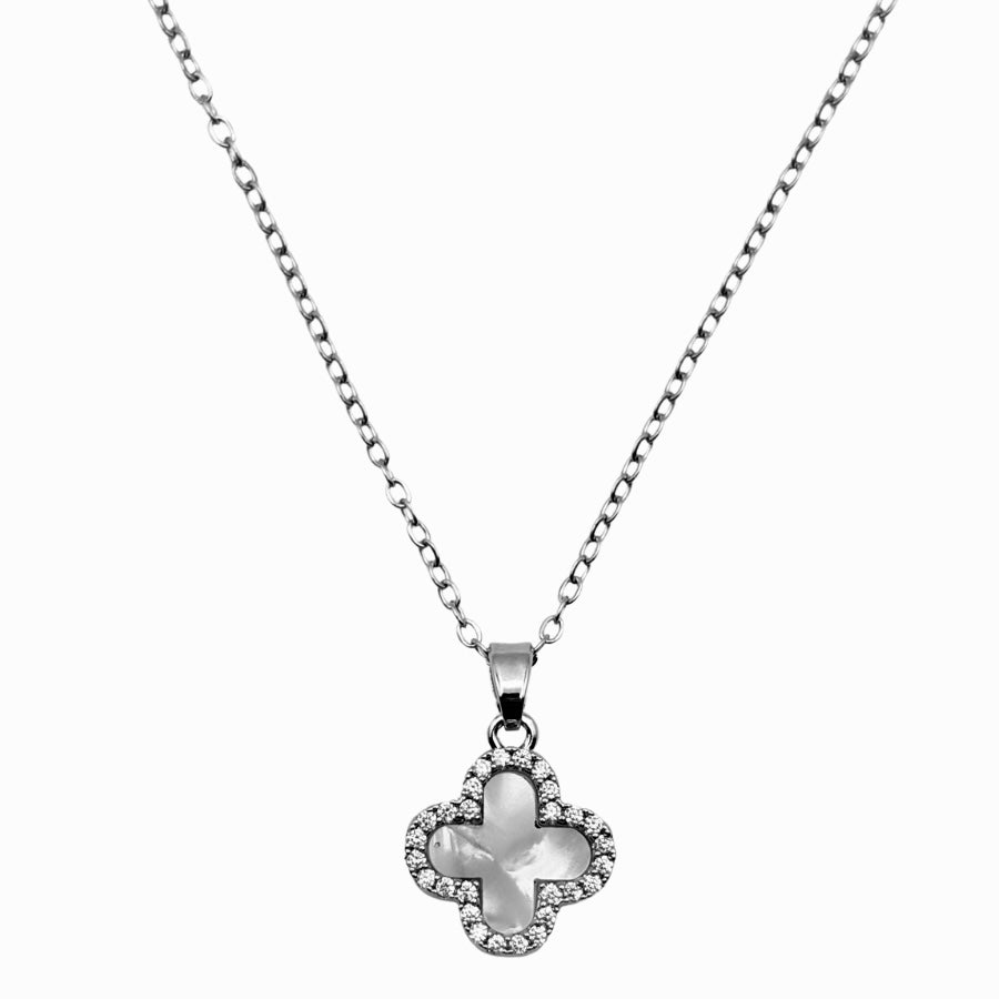 Shiny Clover Kette | 18k vergoldet | schwarz weiß